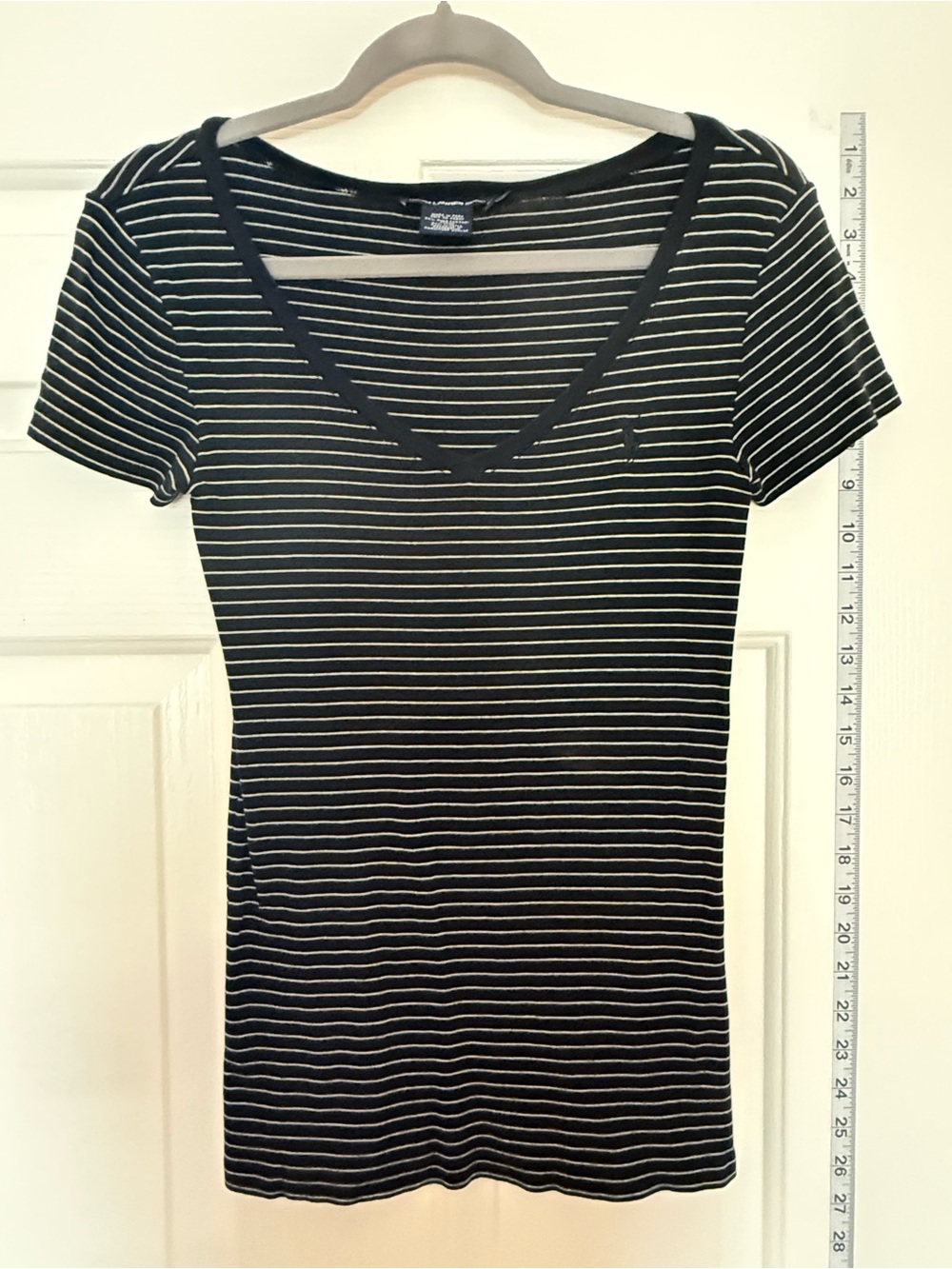 Ralph Lauren Sport Black and White Striped V-Neck Short Sleeve Tee